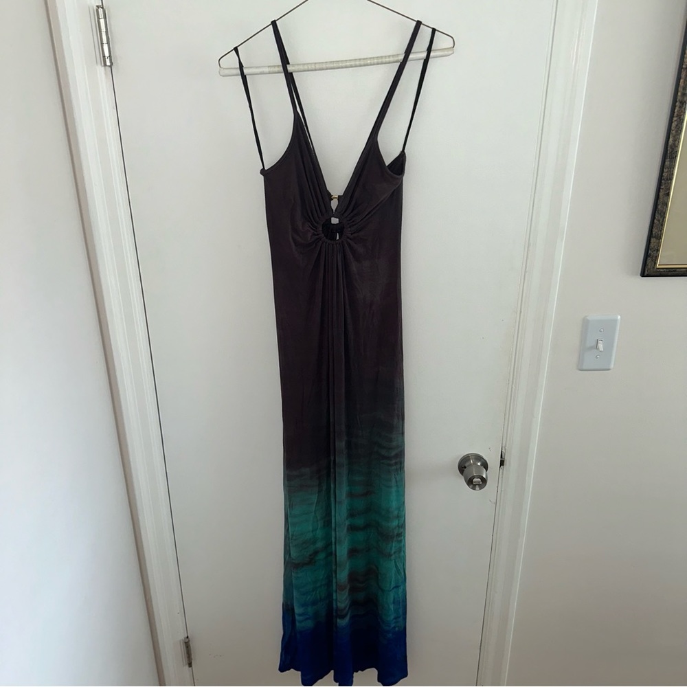 Brown, green, blue tie dye maxi dress Michelle Jonas small